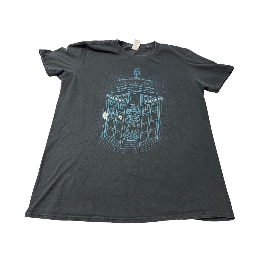 Doctor Who TARDIS Graphic T-Shirt Mens Medium Black Gildan Softstyle Tee